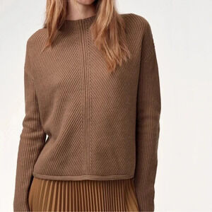 Aritzia Babaton Tan Chalmers  Wool Linen Ribbed Long Sleeve Sweater Size XS